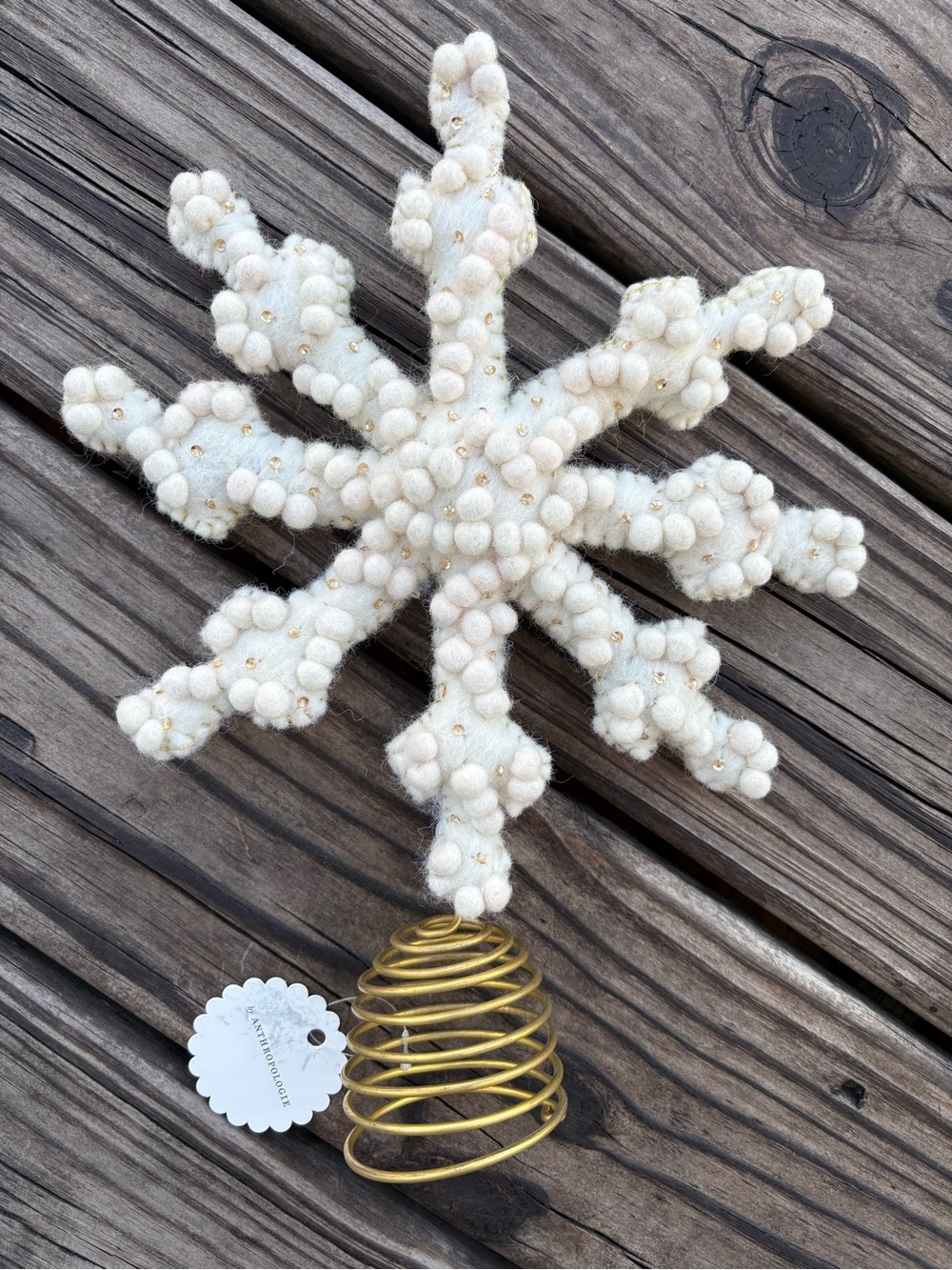 Anthropologie Holly Pom Pom Snowflake Tree Topper
